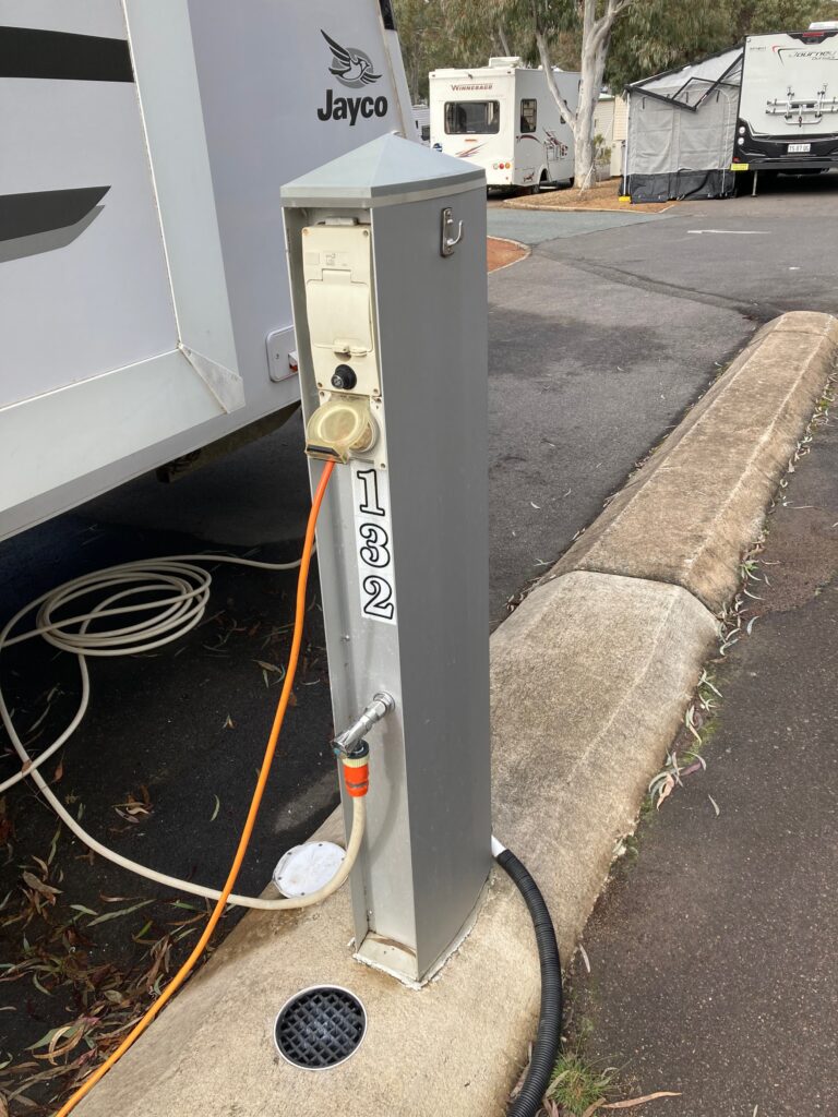 Comsen Pedestal charging and water supply at a Caravan Park